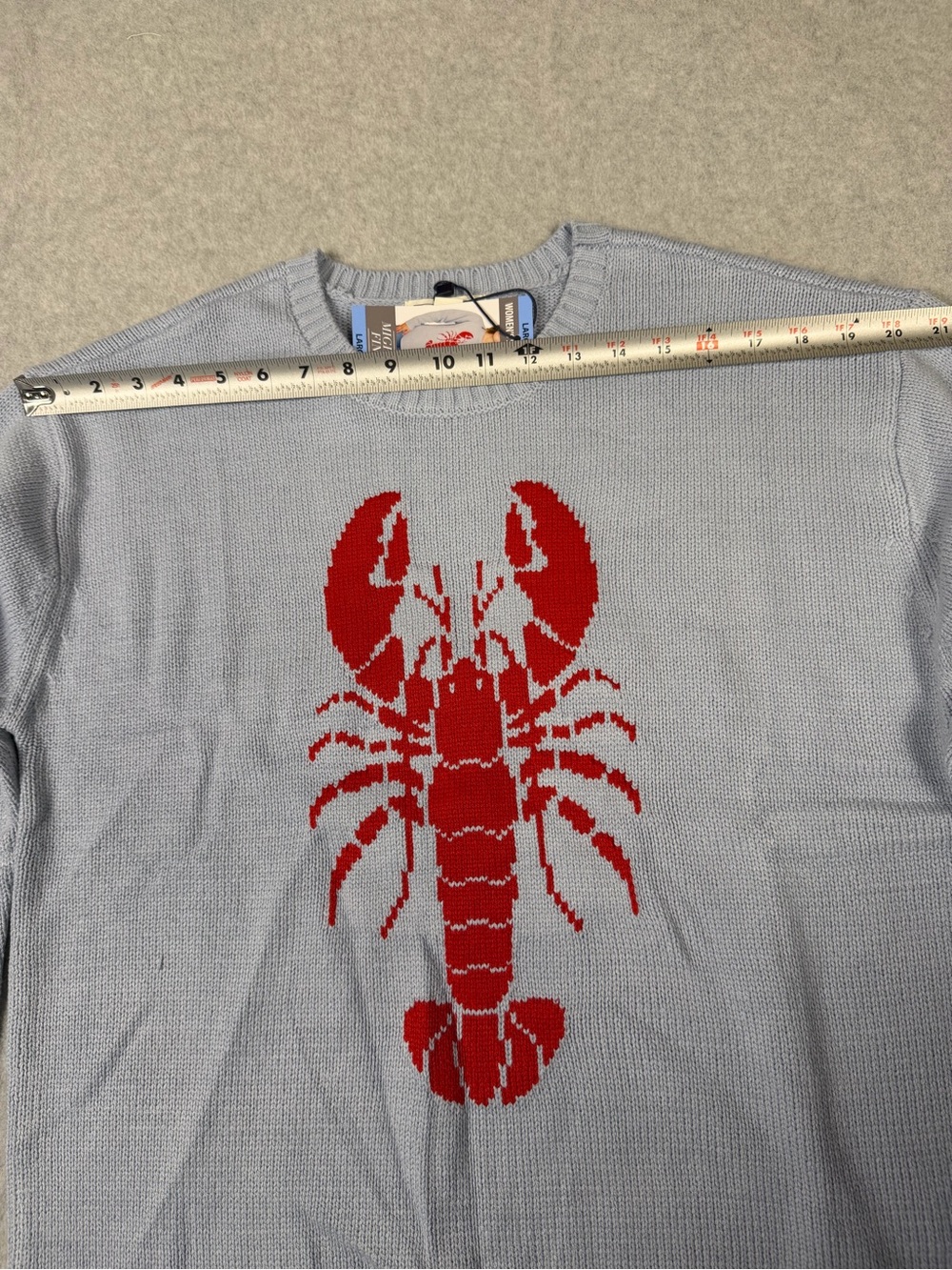 Mighty Fine Light Blue Crewneck Sweater with Red Lobster - Picture 6 of 8